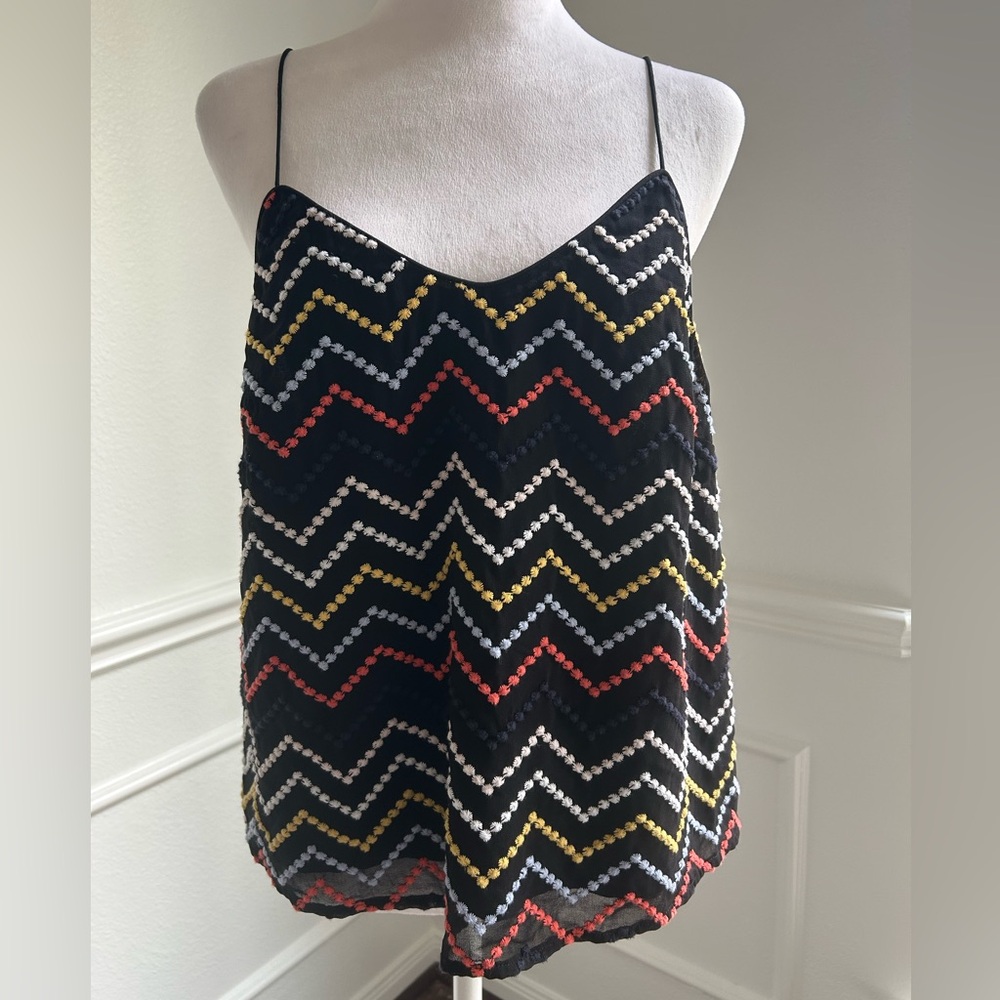 Wayf Chevron Multi Colored Patterned Black Top, S… - image 1